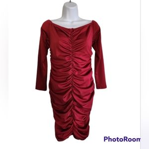 SHEIN RUCHED LONG SLEEVE MIDI DRESS SIZE OXL